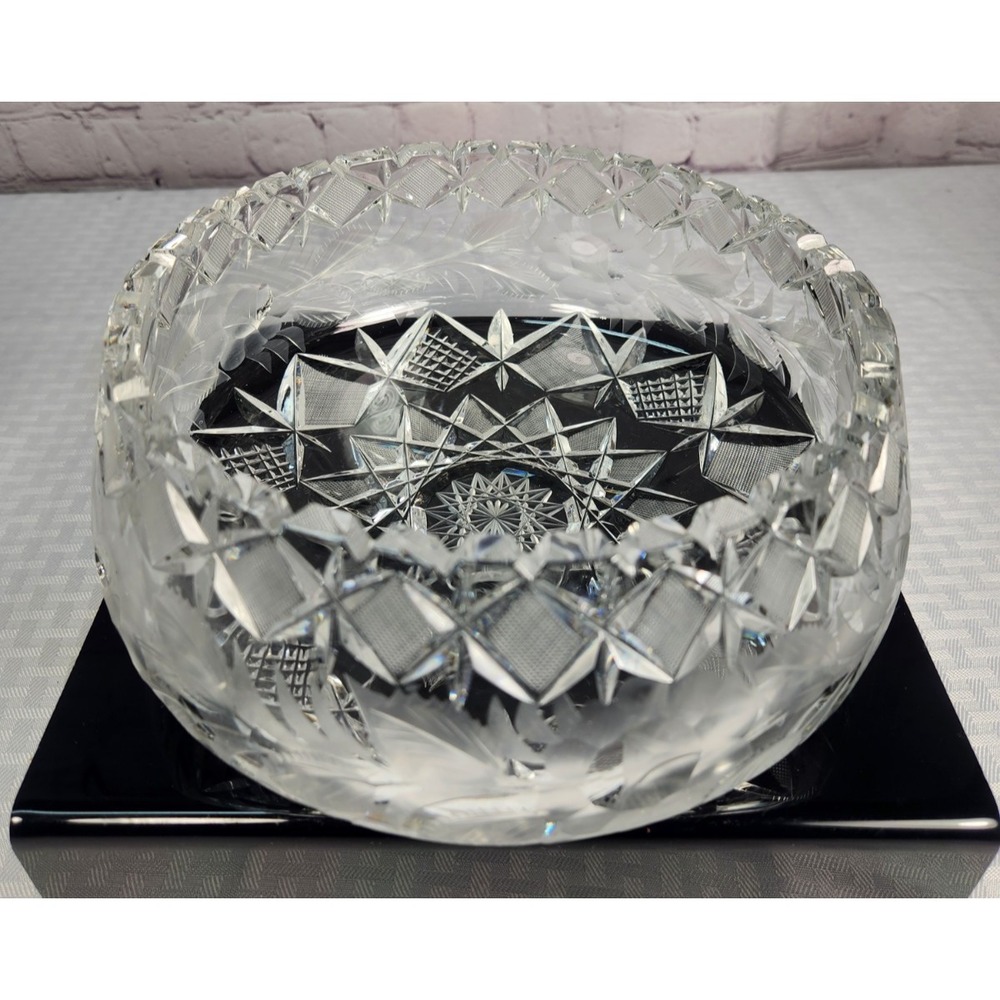 Beyer Germany Large Crystal Cut Bowl VINTAGE 1919 Hobstar ABP Style Sawtooth